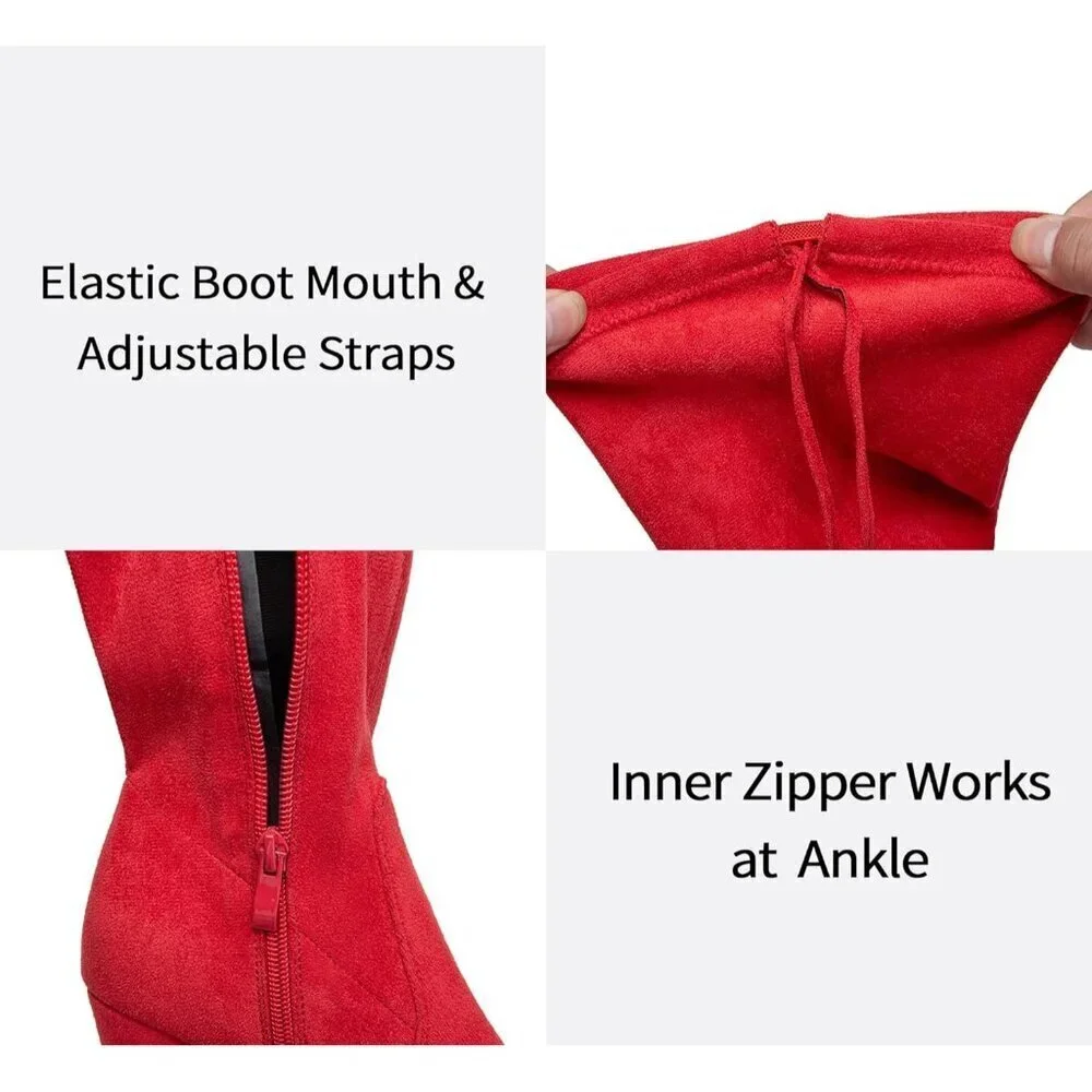 Women’s Red-knee High Suede Fashion Pointed Toe Thigh High Over The Knee Boots
